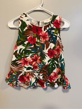 Everly Tropical Floral Peplum Tank Top Linen Blend Sleeveless Size Small